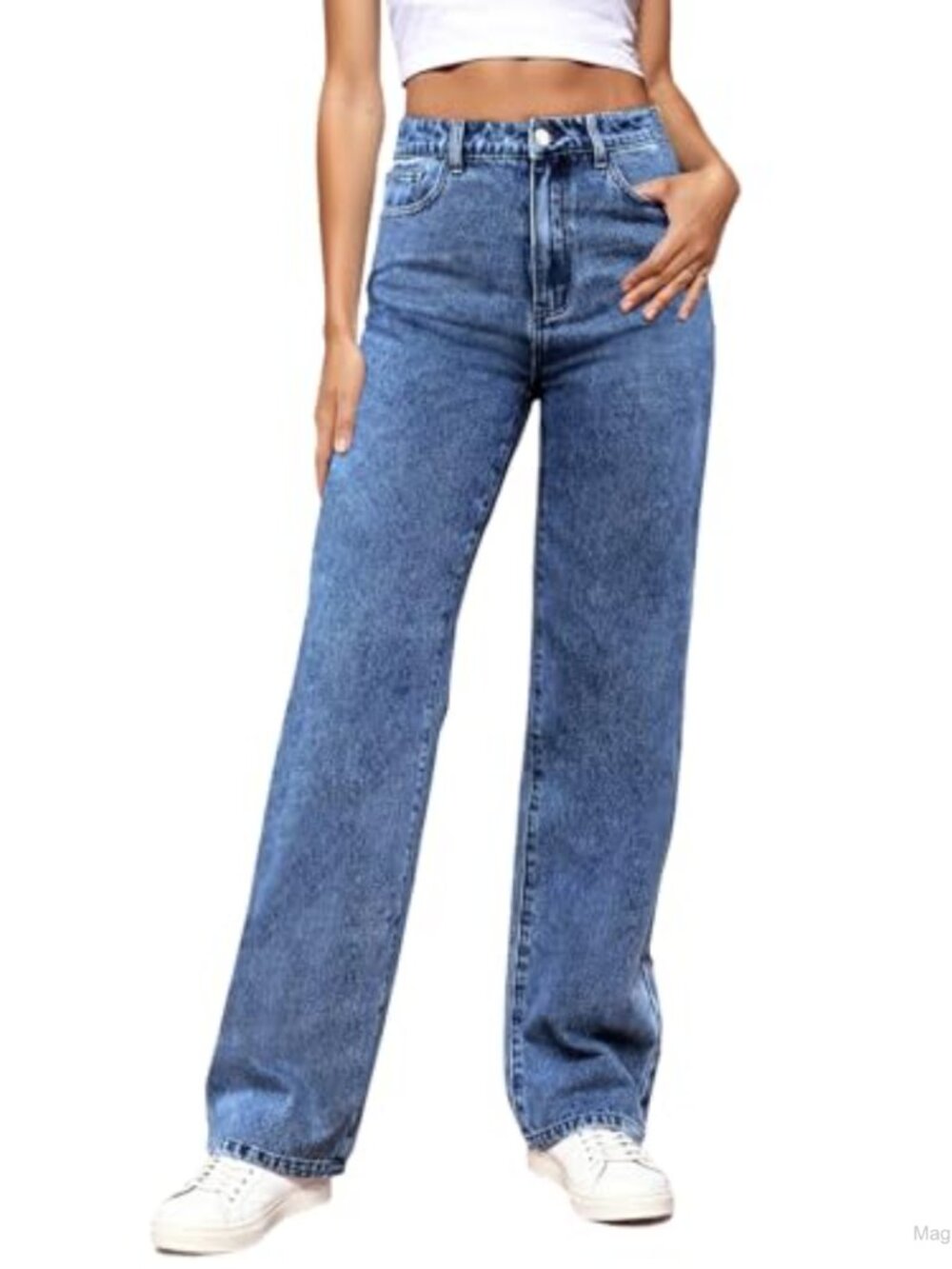 High Waisted Straight Leg Stretchy Jeans with Pockets